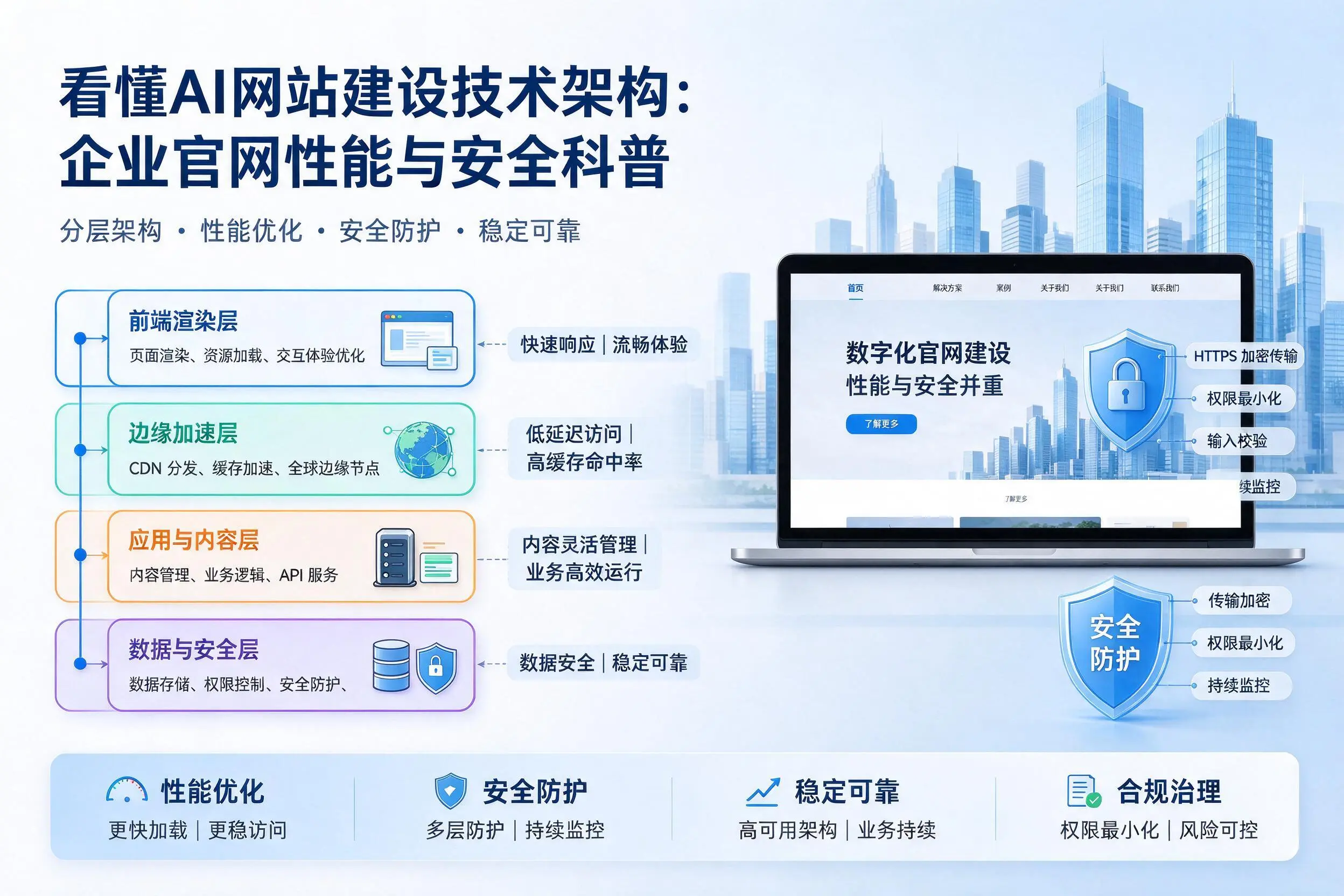看懂AI网站建设技术架构：景德镇企业官网性能与安全科普