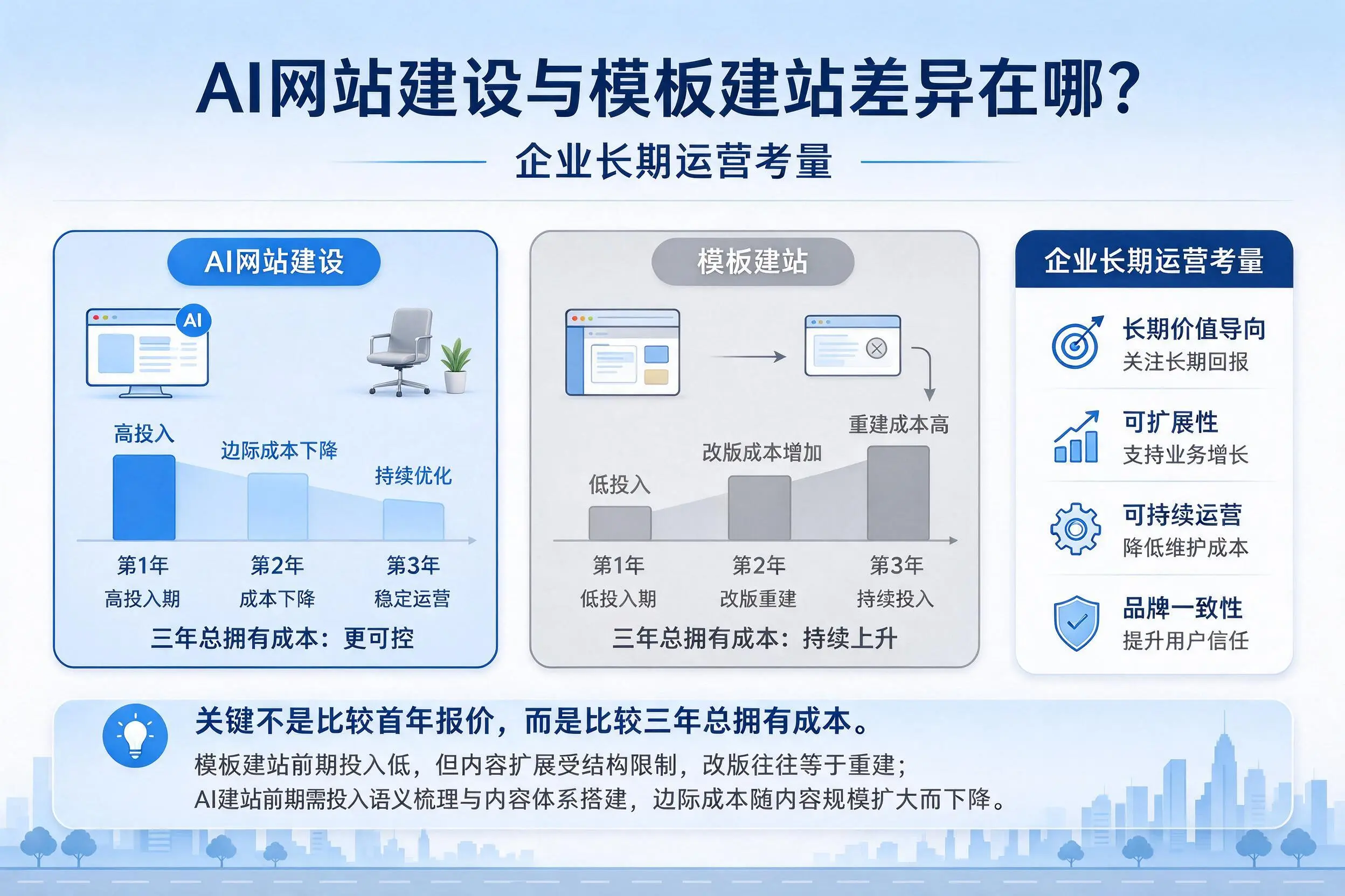AI网站建设与模板建站差异在哪？景德镇企业长期运营考量